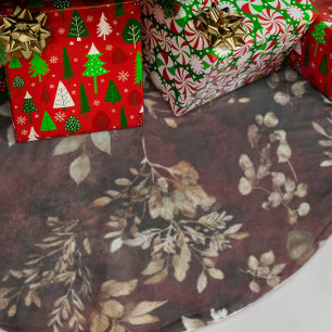 Aquarellbrunnen mit brauner und weißer Burgundy Polyester Weihnachtsbaumdecke
