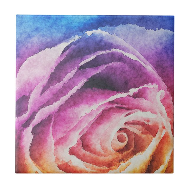Aquarellbrunnenbogen-Rose Fliese (Vorderseite)