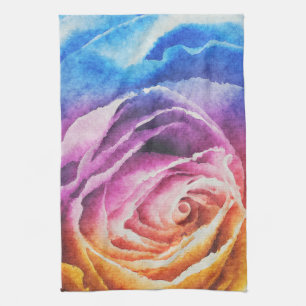 Aquarellbrunnenbogen-Rose Küchentuch