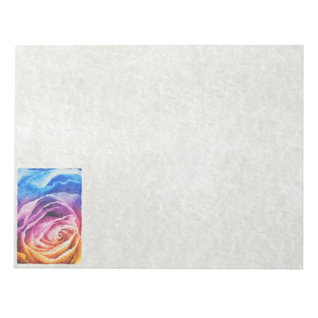 Aquarellbrunnenbogen-Rose Notizblock (Vorderseite)