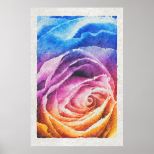Aquarellbrunnenbogen-Rose Poster