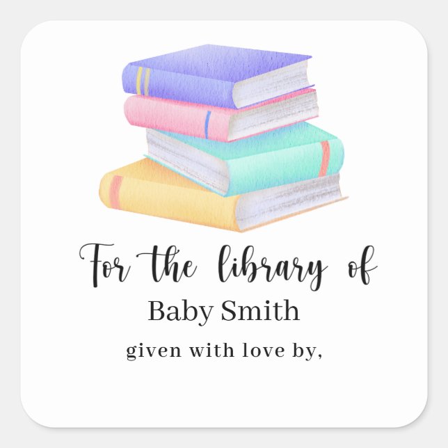 Aquarellbücher - Babyduschbibliothek Quadratischer Aufkleber (Vorderseite)