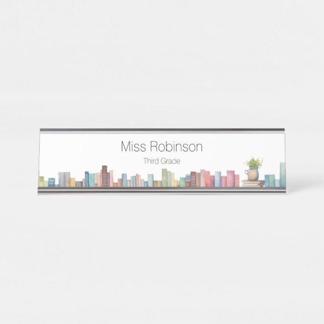 Aquarellbücher Lehrer oder Bibliothekar Schreibtischnamensplakette (Vorderseite )