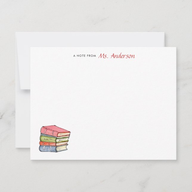 Aquarellbücher Personalisiert Lehrer flach Mitteilungskarte (Vorderseite)