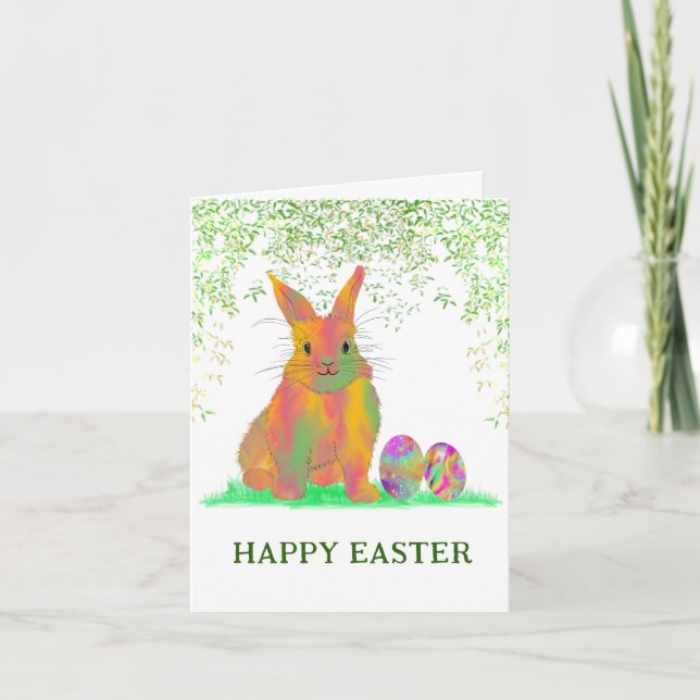 Aquarellbunny und Eier Frohes Ostern Feiertagskarte (Vorderseite)