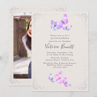 Aquarellbutterfisch Portrait Foto Quinceanera Einladung