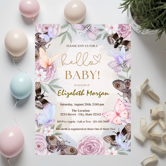 Aquarellbutterfische Blume Dots Baby Dusche Einladung (Von Creator hochgeladen)