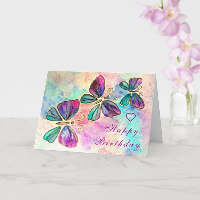 Aquarellbutterfische Geburtstagskarte Karte (Orchidee)