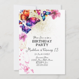 Aquarellbutterfische in Florals Gold zum Geburtsta Einladung