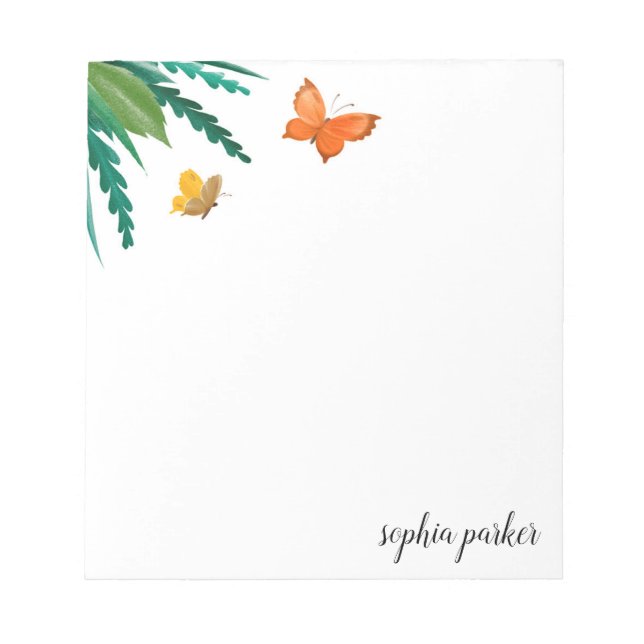 Aquarellbutterfische mit grünen Folien Notizblock (Vorderseite)