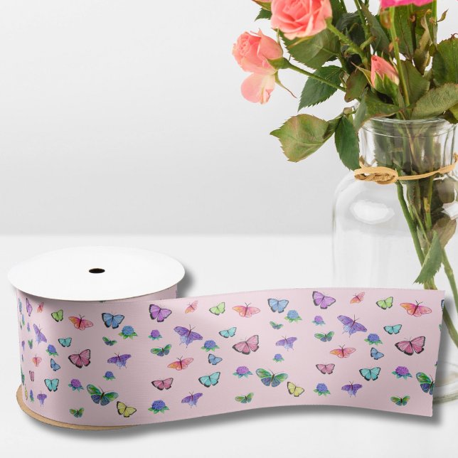 Aquarellbutterfische mit Hydrangeas Satinband (Von Creator hochgeladen)