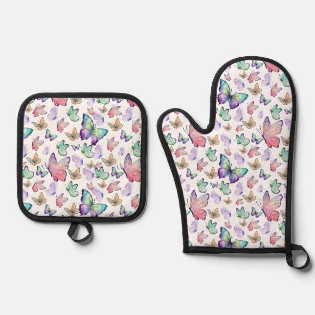Aquarellbutterfische Nahtloses Muster Ofenhandschuh & Topflappen-Set (Vorderseite)
