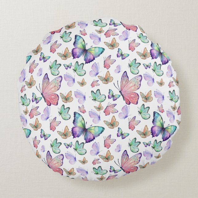 Aquarellbutterfische Nahtloses Muster Rundes Kissen (Rückseite)