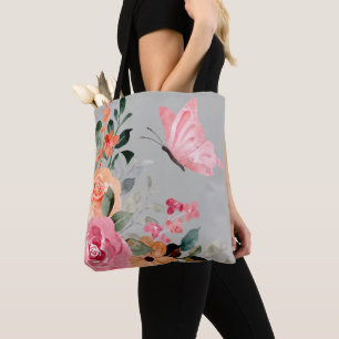 Aquarellbutterfische und Blume Tasche
