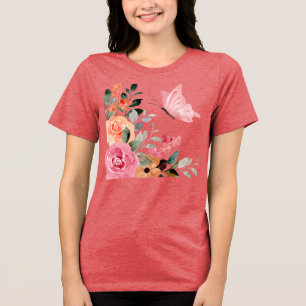 Aquarellbutterfische und Blume Tri-Blend Shirt
