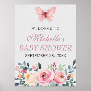Aquarellbutterfliegen Babydusche Begrüßungszeichen Poster