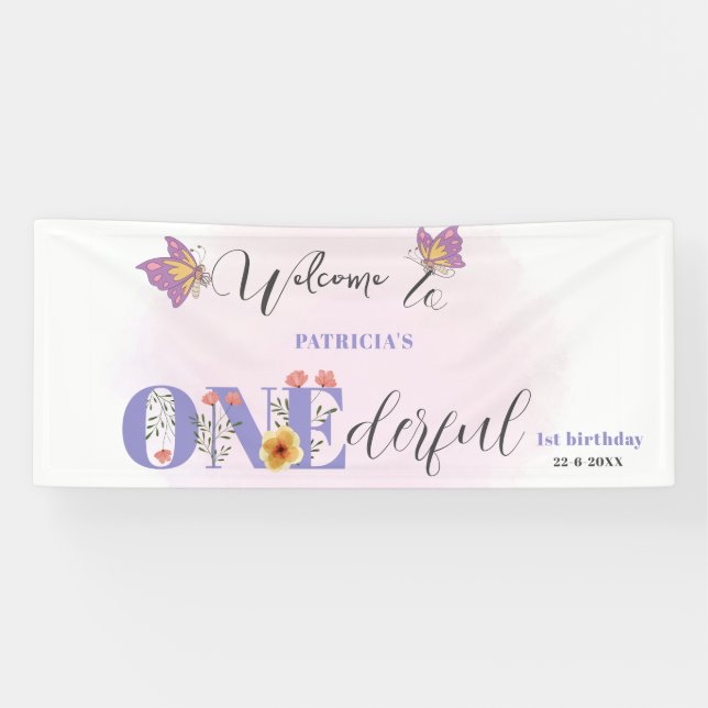 Aquarellbutterfly & Bier Babydusche Willkommen Banner (Horizontal)