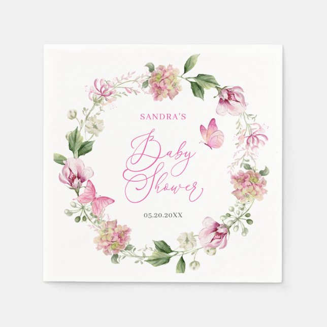 Aquarellbutterfly Floral Girl Babydusche Serviette (Vorderseite)