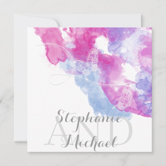 Aquarellbutterfly Himbeere Bliss Einladung (Vorderseite)