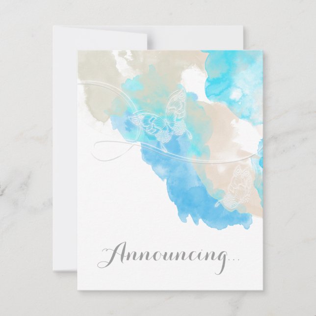 Aquarellbutterfly Ocean Shore Verlobung Announ Ankündigung (Vorderseite)