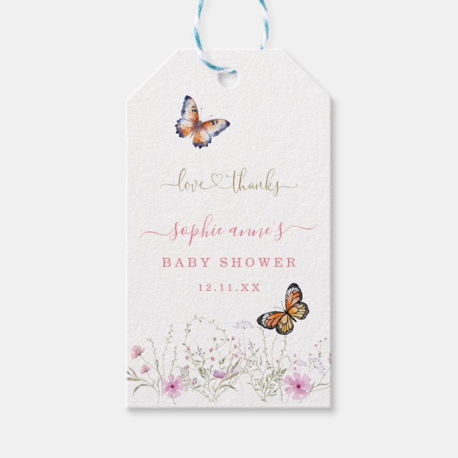Aquarellbutterfly Wildblumen Kinderdusche Geschenkanhänger (Vorderseite)