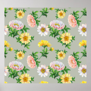 Aquarellchrysanthemen, nahtlose Blumenmuster Poster