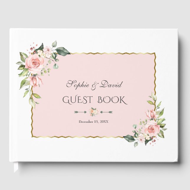 Aquarellcreme-Blume Rosa Rahmen Hochzeit Gästebuch (Vorderseite)