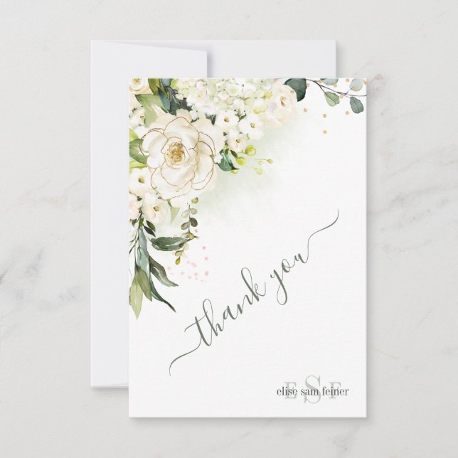 Aquarellcreme-Rose Hydrangea Vielen Dank Dankeskarte (Vorderseite)