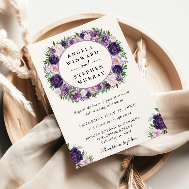 Aquarellcreme und Lila Kranzhochzeit Einladung (Von Creator hochgeladen)