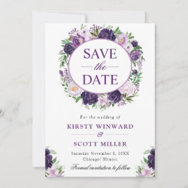 Aquarellcreme und Lila Kranzhochzeit Save The Date