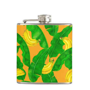 Aquarelldesign mit Bananen und Blättern Flachmann
