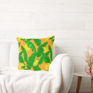 Aquarelldesign mit Bananen und Blättern Kissen
