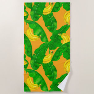 Aquarelldesign mit Bananen und Blättern Strandtuch