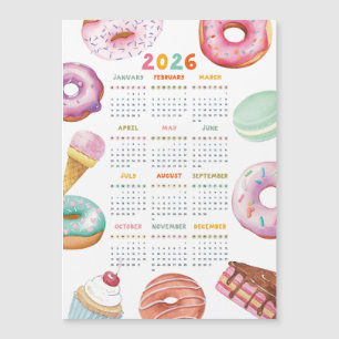 Aquarelldessert Donut 2026 Kalender Magnetkarte
