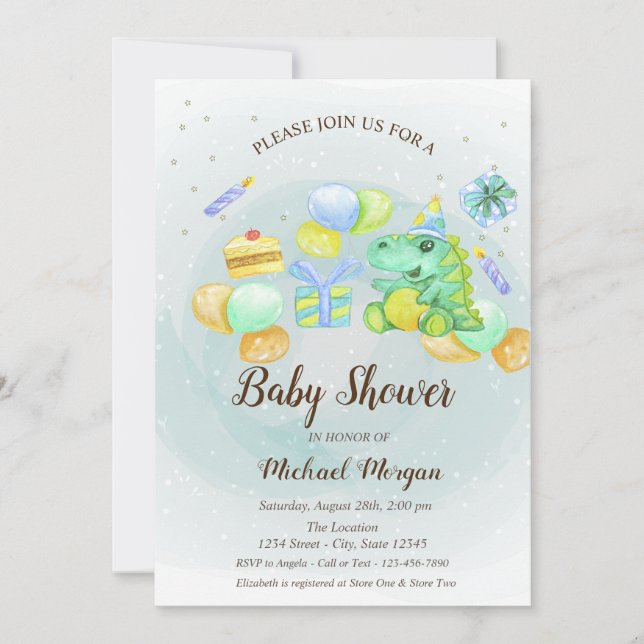 Aquarelldino,Kuchen,Einladung Einladung (Vorderseite)