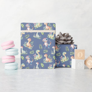 Aquarelldinosaurier auf dunkelblau-grau geschenkpapier