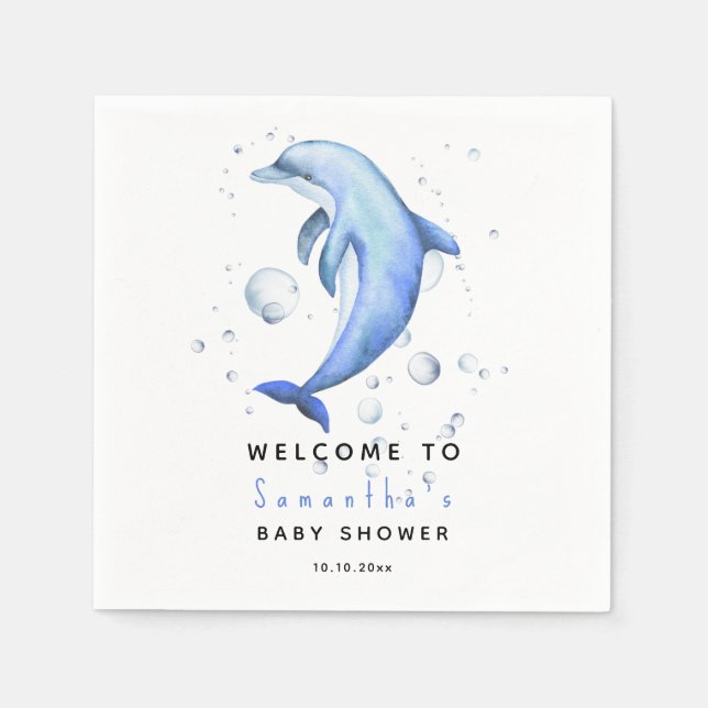 Aquarelldolphin BEGRÜSSEN Baby-Dusche Serviette (Vorderseite)