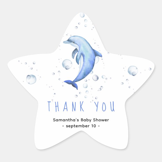 Aquarelldolphin - Danke, Baby Dusche Stern-Aufkleber (Vorderseite)