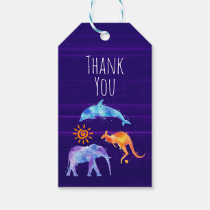 Aquarelldolphin, Elephant, Kangaroo Vielen Dank Geschenkanhänger
