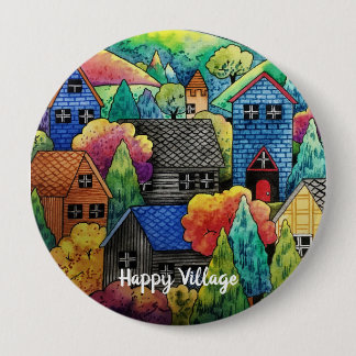 Aquarelldorf mit bunten Häusern Button