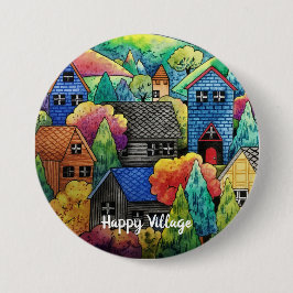 Aquarelldorf mit bunten Häusern Button