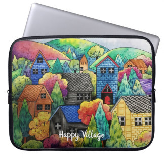 Aquarelldorf mit bunten Häusern Laptopschutzhülle