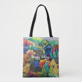 Aquarelldorf mit bunten Häusern Tasche