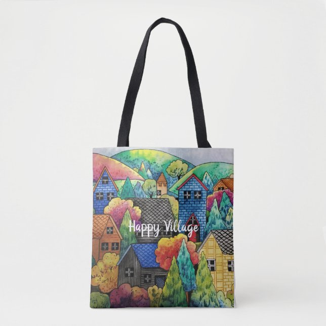 Aquarelldorf mit bunten Häusern Tasche (Vorderseite)