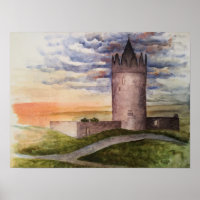 Aquarelldruck der irischen Burg, Doolin