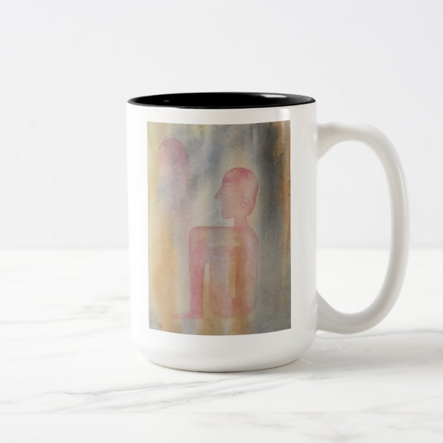 Aquarelldruck der Nacht des Roten Mond Zweifarbige Tasse (Rechts)