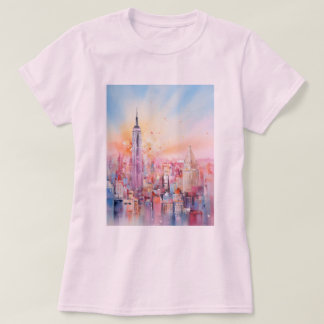 Aquarelldruck, New York City, Blue Pink T - Shirt