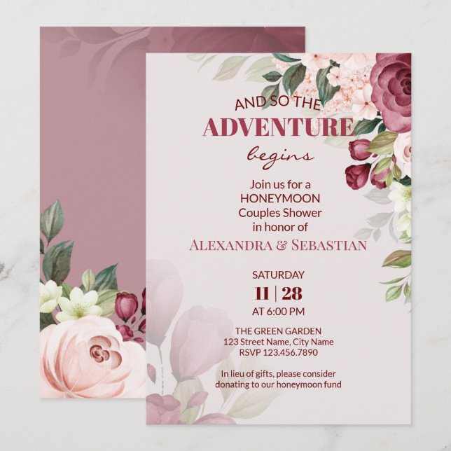 Aquarelldusche Blume Flitterwochen Einladung (Vorne/Hinten)