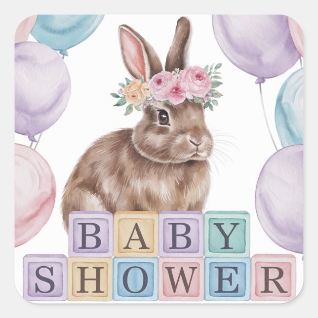 Aquarelldusche mit Blume Crown Babydusche Quadratischer Aufkleber (Vorderseite)