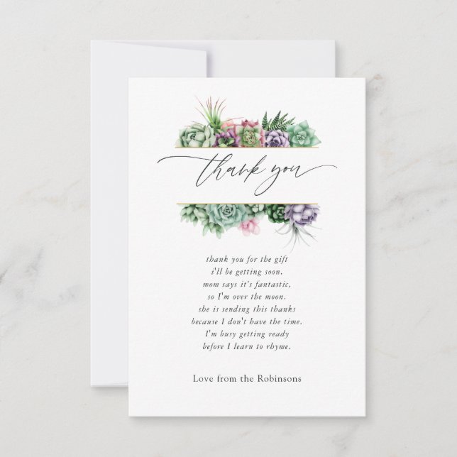 Aquarelldusche Succulent Geometric Baby Dusche Dankeskarte (Vorderseite)